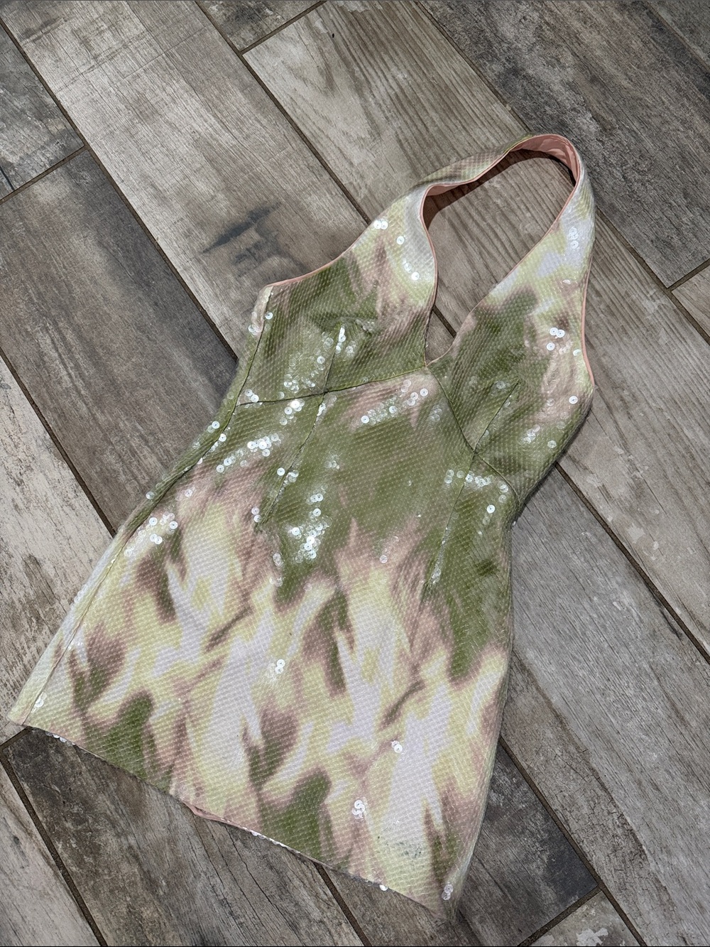 Halter Sequin Dress in Green and Pink